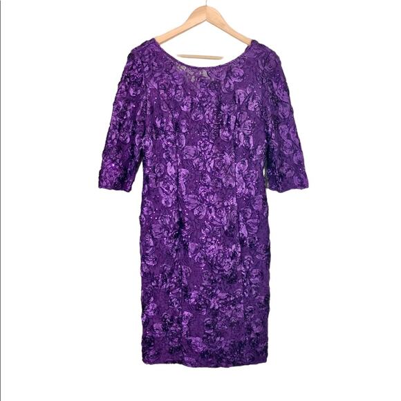 NWT Alex Evenings Rosette Shift Dress in Eggplant Size 6 - Picture 2 of 9
